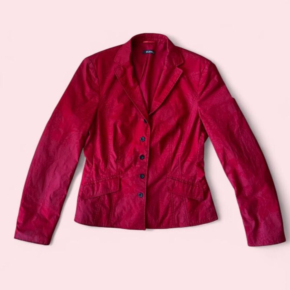 St. Emile Red Floral Jacquard Stretch Cotton Tailored Blazer Jacket Size 8